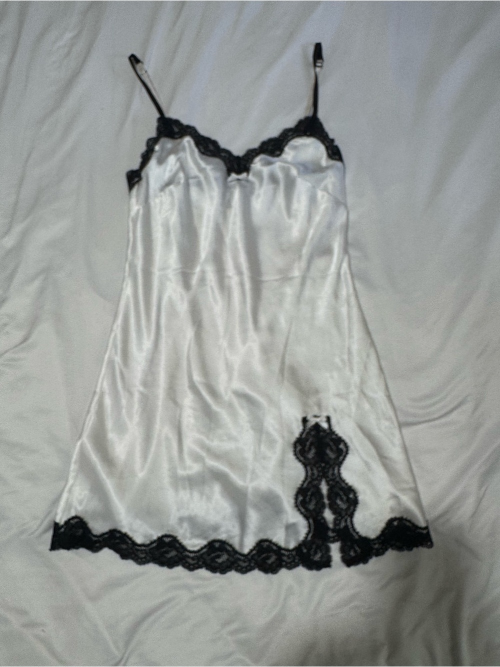 Victoria's Secret White Satin Slip with Black Lace Trim